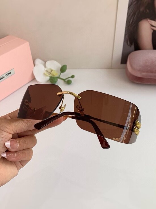 Miu Miu Rimless Brown Lenses Sunglasses with Gold Temples main image 4